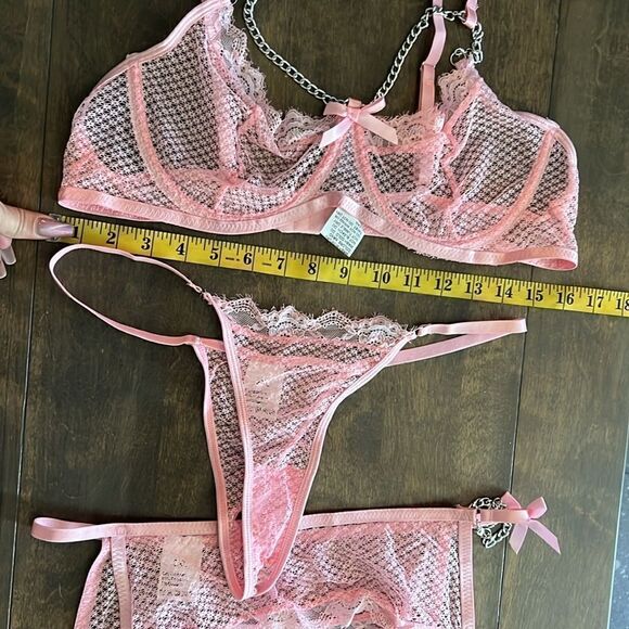 New Lingerie Garter Belt See-Through Erotic Set Lace Bowknot Intimates Thong 3Pc - Picture 9 of 13